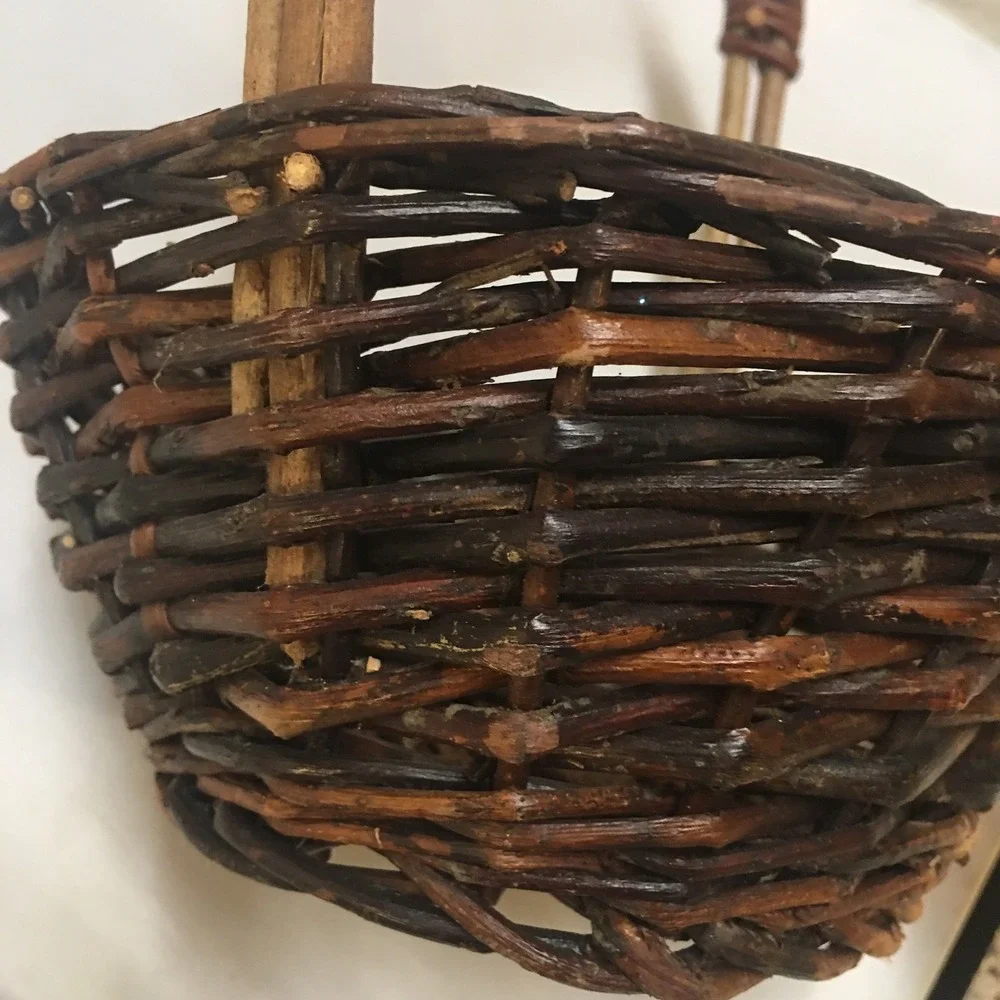 Grapevine Twig Basket Home Decor Small Brown Rustic Woven Handle Cottagecore